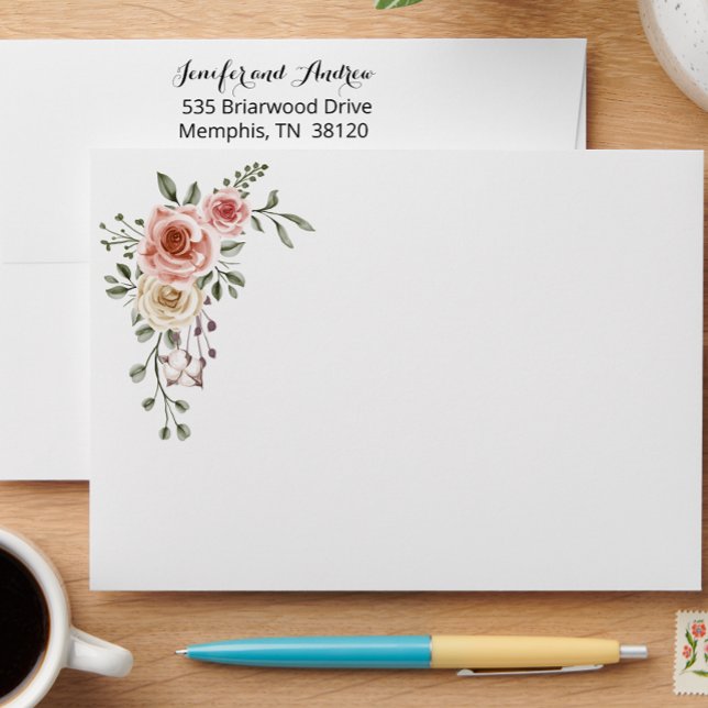 Pink Cream Vintage Roses Wedding Envelope (Creator Uploaded)