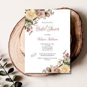 Pink Cream Watercolor Vintage Floral Bridal Shower Invitation