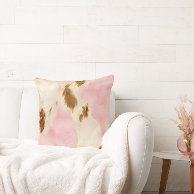 Pink Cream White Brown Cowhide Cushion (Couch)