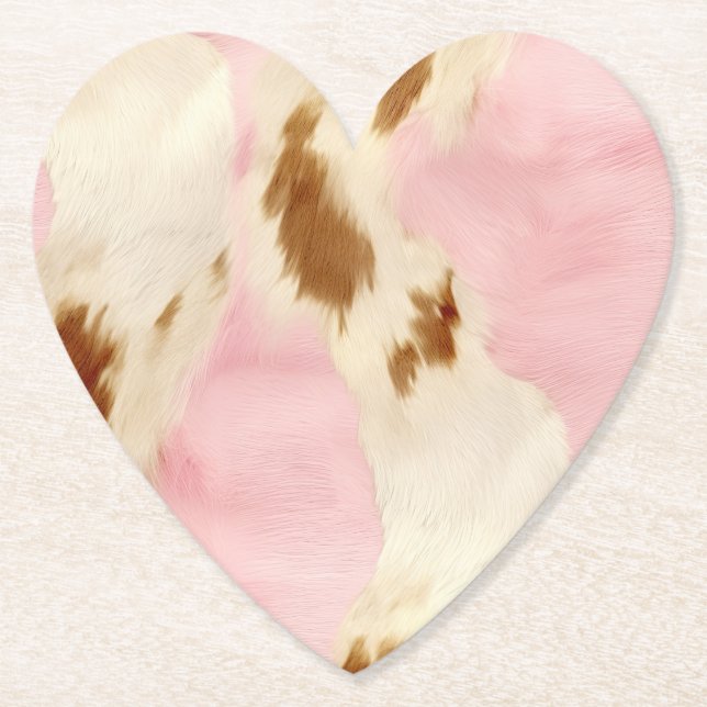 Pink Cream White Brown Cowhide Paper Coaster (Front)