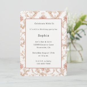 Pink Cream White Floral Birthday Invitation