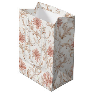 Pink Cream White Floral Bridal Shower Medium Gift Bag
