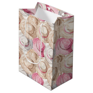 Pink Cream White Straw Hats Birthday Medium Gift Bag