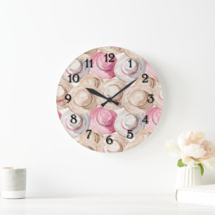 Pink Cream White Straw Hats  Large Clock