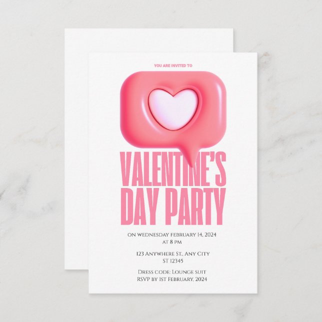 Pink Creative Modern Valentine's Day Party Invitation (Front/Back)