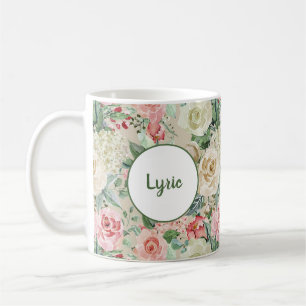 Pink & Creme Watercolor Rose Personalised Coffee Mug