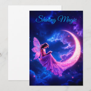 Pink crescent moon fairy tale starry sky art announcement
