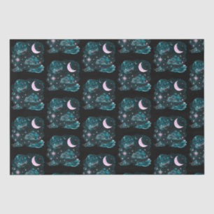 Pink Crescent Moon Stars Celestial Black Halloween Tissue Paper