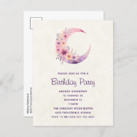 Pink Crescent Moon with Pretty Flowers Birthday