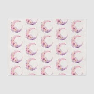 Pink Crescent Moon with Pretty Flowers Pattern Tissue Paper
