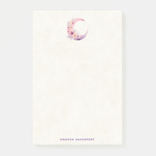 Pink Crescent Moon with Pretty Flowers Post-it Notes