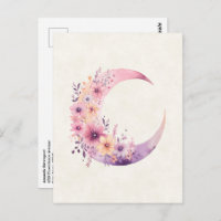 Pink Crescent Moon with Pretty Flowers