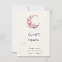 Pink Crescent Moon with Pretty Flowers