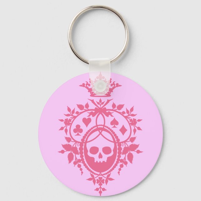 Pink Crest with Skull and Cardsuits Keychain (Front)