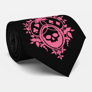 Pink Crest with Skull and Cardsuits Neck Tie