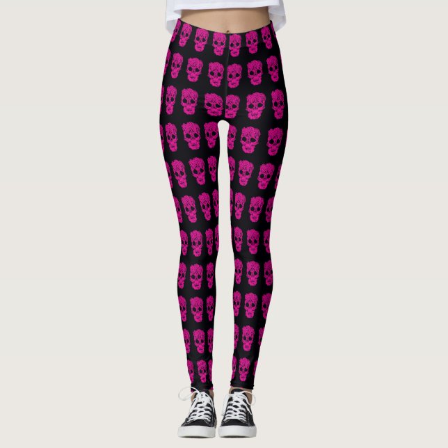 Pink crochet skull leggings (Front)