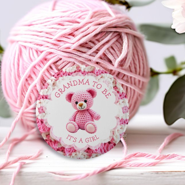 Pink Crocheted Teddy Bear | Grandma to Be 6 Cm Round Badge (Creator Uploaded)
