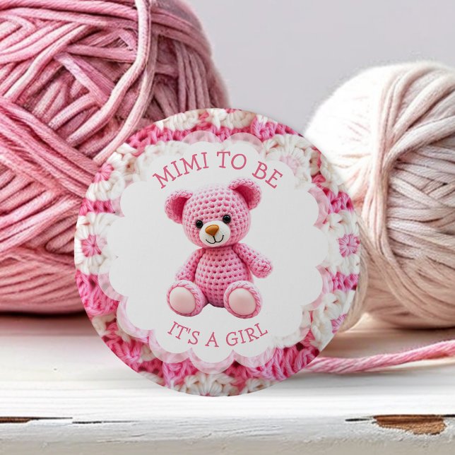 Pink Crocheted Teddy Bear | Mimi to Be 6 Cm Round Badge (Creator Uploaded)