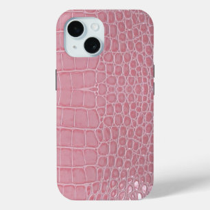 Pink Crocodile Leather Aesthetic iPhone 15 Case