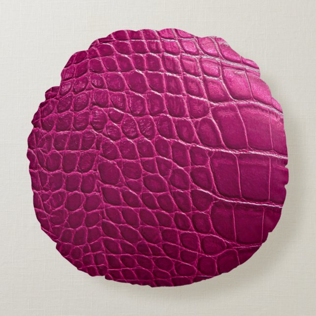 Pink crocodile skin texture round cushion (Front)