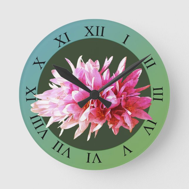 Pink Crocus Flowers  Blossom Round Clock (Front)