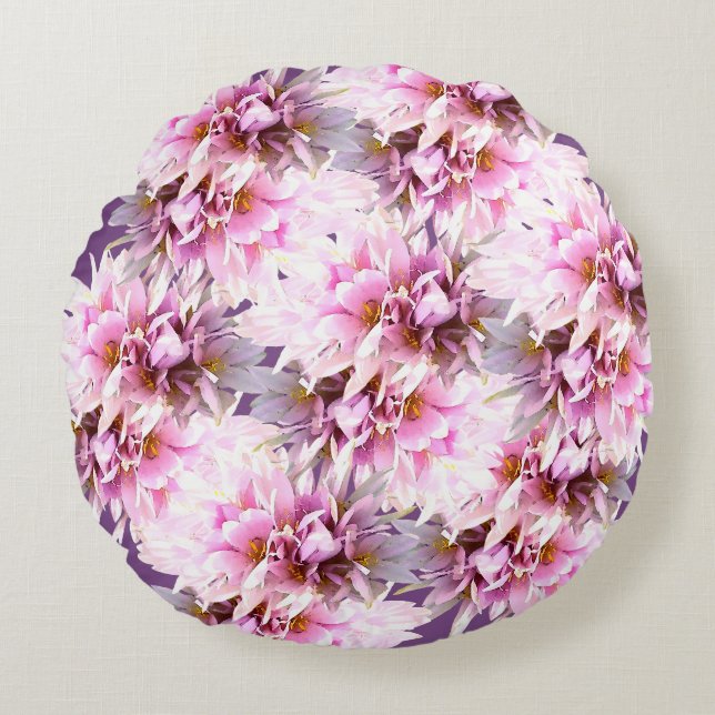 Pink Crocus Flowers Bouquet Round Cushion (Front)