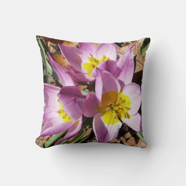Pink Crocuses Spring Floral Cushion (Front)