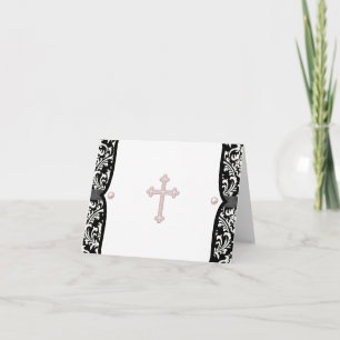 Pink Cross and Black Damask Thank You Cards
