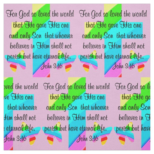 PINK CROSS AND BUTTERFLY JOHN 3:16 FABRIC (Swatch)
