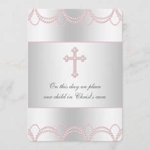 Pink Cross Baby Girl Christening Baptism Invitation