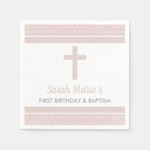 Pink Cross Baby Girl First Birthday Baptism Napkin