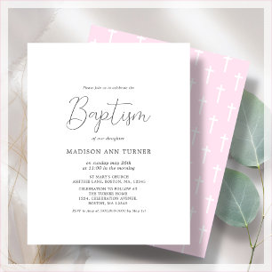 Pink Cross Baptism Budget Invitation