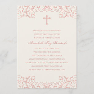 Pink Cross Baptism/Christening Invitation