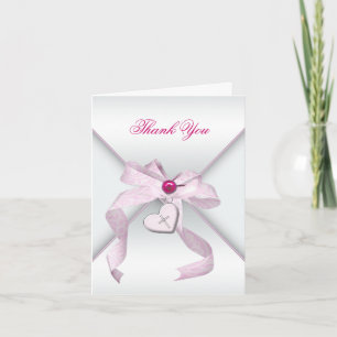 Pink Cross Baptism Christening Thank You Card