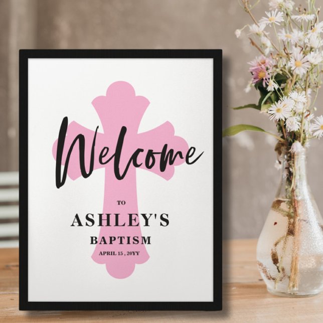  Pink Cross Baptism Welcome Sign (Creator Uploaded)