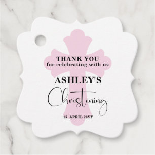 Pink Cross Christening Thank you Fancy Square Favour Tags