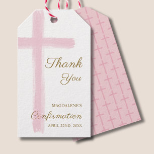 Pink Cross Confirmation Thank You Gift Tags