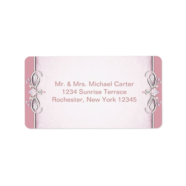 Pink Cross Damask Flower Address Labels (Front)