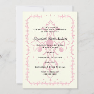 Pink Cross First Communion Confirmation Invitation
