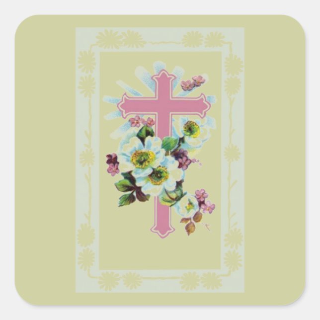 Pink Cross Square Sticker (Front)