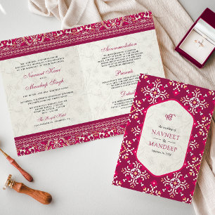 Pink Cross-stitch All in One Sikh Wedding Invitation