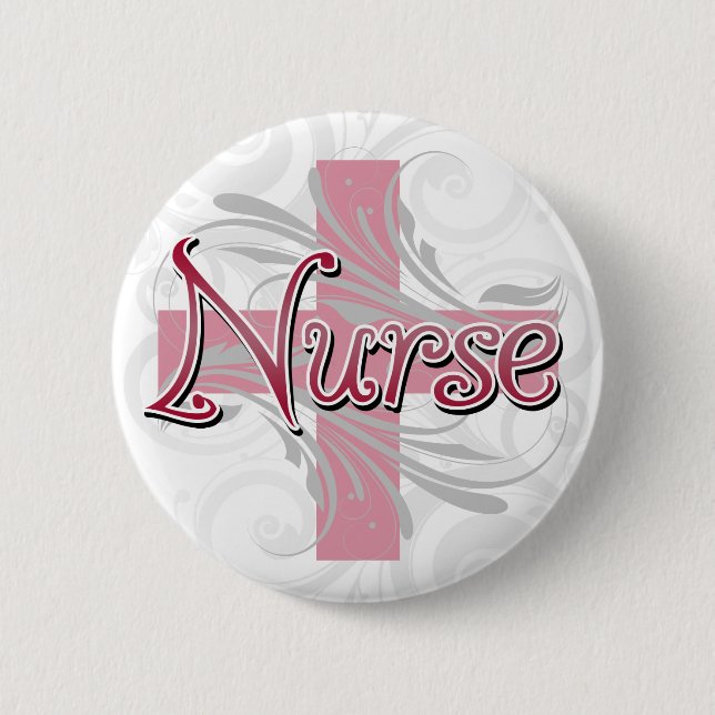 Pink Cross/Swirl Nurse 6 Cm Round Badge (Front)