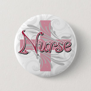 Pink Cross/Swirl Nurse 6 Cm Round Badge