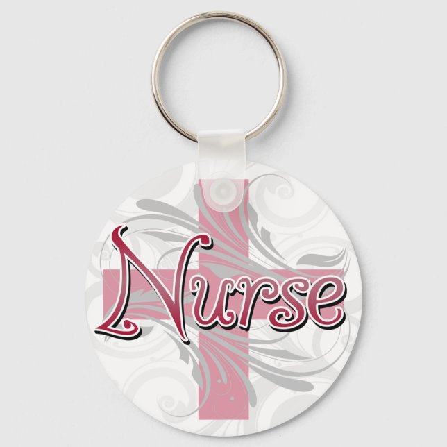 Pink Cross/Swirl Nurse Key Ring (Front)
