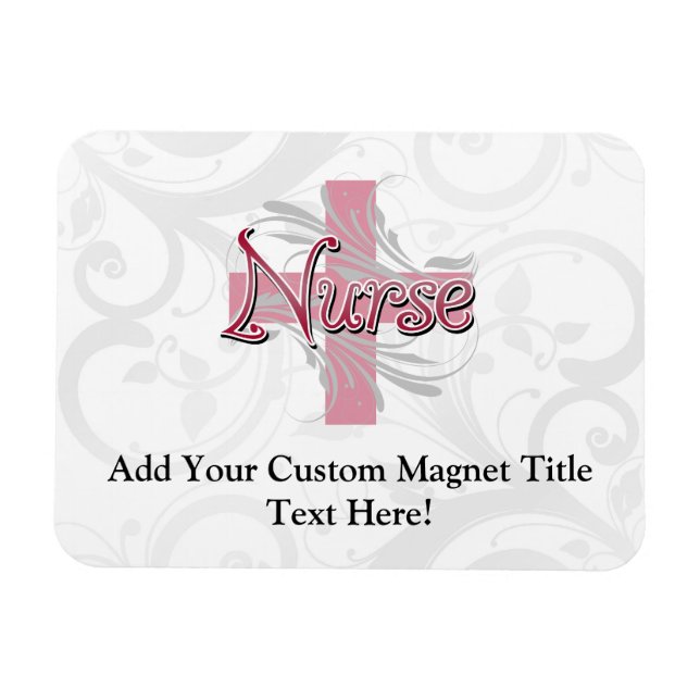 Pink Cross/Swirl Nurse Magnet (Horizontal)