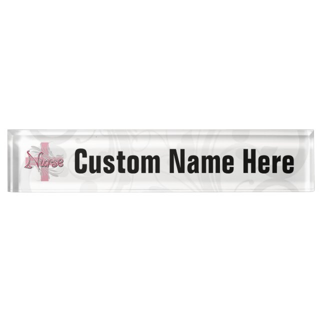 Pink Cross/Swirl Nurse Nameplate (Front)