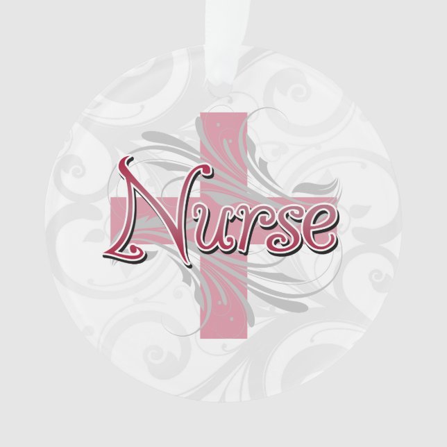 Pink Cross/Swirl Nurse Ornament (Front)