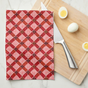 Pink cross tartan plaid with light rough relief th tea towel