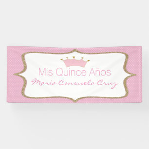 Pink Crown and Polka Dot Quinceanera Banner