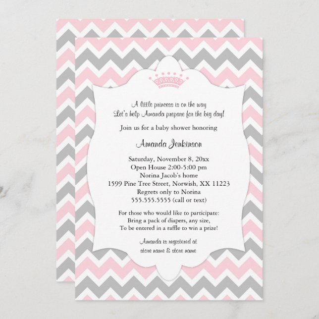 Pink Crown Baby Shower invites / girl princess (Front/Back)